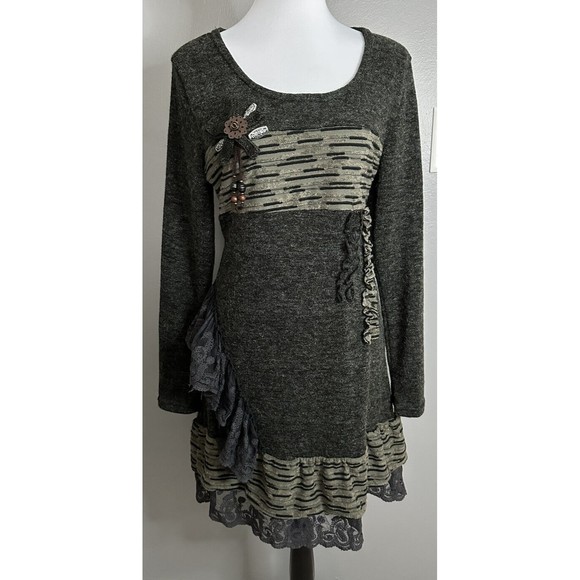 John Fashion | Dresses | John Fashion Sz L Gray Sweater Knit Dress  Arttowear Long Sleeve Mixed Media | Poshmark